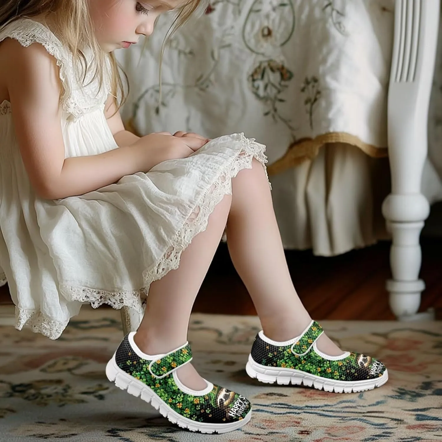 BIGCARJOB Mary Janes Sneakers for Girls Tennis Shoes School Uniform Shoes Kids Flats Walking Shoes