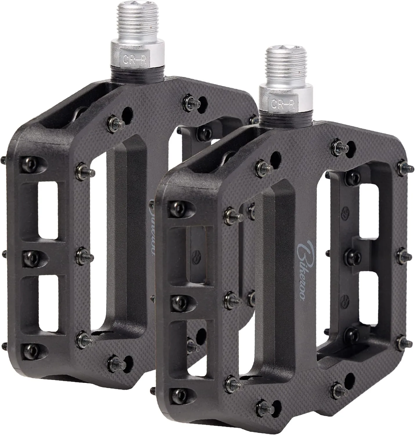 Bikeroo Mountain Bike Pedals - Nylon Fiber MTB Pedals for Mountain and Road Bikes - Flat Platform Bicycle Pedal for Adults -