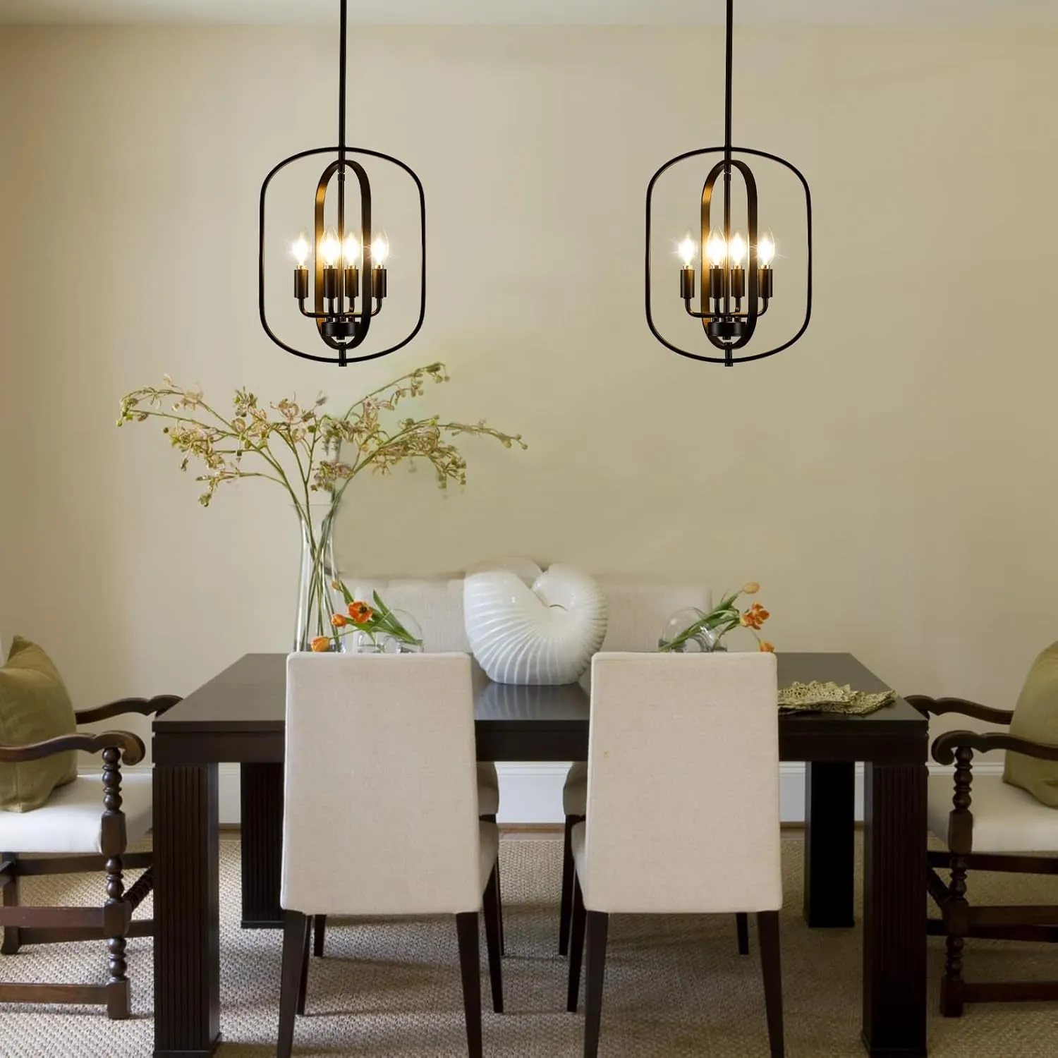 Black Chandelier Light, Modern Farmhouse Chandeliers for Dining Room Light Fixture Entryway Industrial Rustic Geometric Hanging Foyer Lighting Fixtures Kitchen Chandelier for Entryway Bedroom Hallway