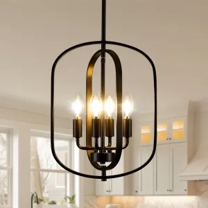 Black Chandelier Light, Modern Farmhouse Chandeliers for Dining Room Light Fixture Entryway Industrial Rustic Geometric Hanging Foyer Lighting Fixtures Kitchen Chandelier for Entryway Bedroom Hallway