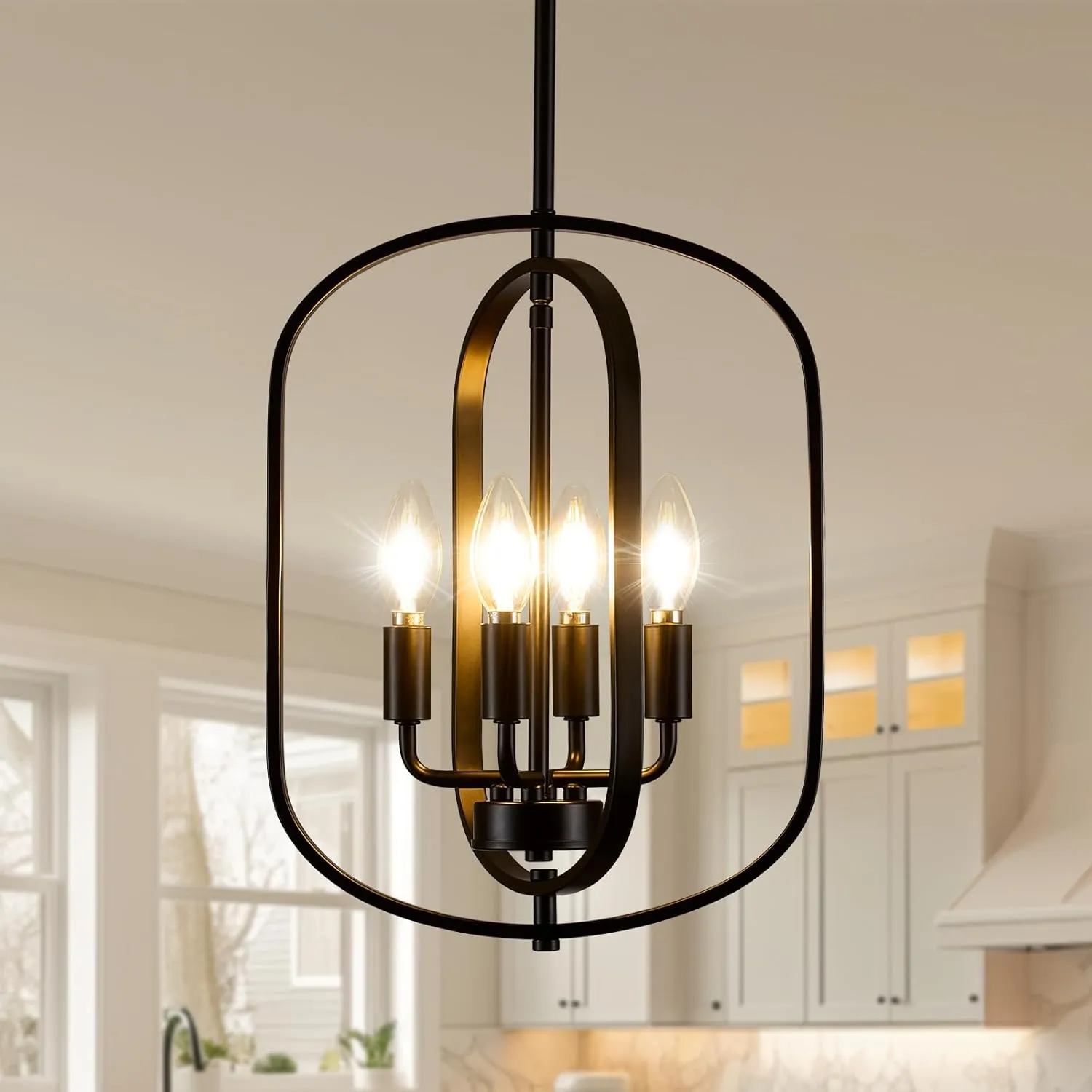 Black Chandelier Light, Modern Farmhouse Chandeliers for Dining Room Light Fixture Entryway Industrial Rustic Geometric Hanging Foyer Lighting Fixtures Kitchen Chandelier for Entryway Bedroom Hallway