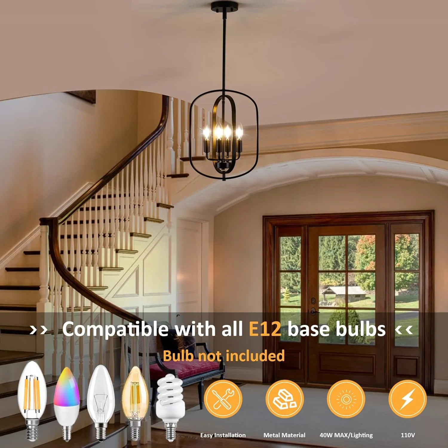 Black Chandelier Light, Modern Farmhouse Chandeliers for Dining Room Light Fixture Entryway Industrial Rustic Geometric Hanging Foyer Lighting Fixtures Kitchen Chandelier for Entryway Bedroom Hallway