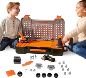 BLACK DECKER Kids Tool Set All-in-One Mega Case Workshop with Electronic Toy Matrix Drill, Jigsaw and Sander Attachments, 25 Tools & Accessories, Play Tools for Toddlers & Kids