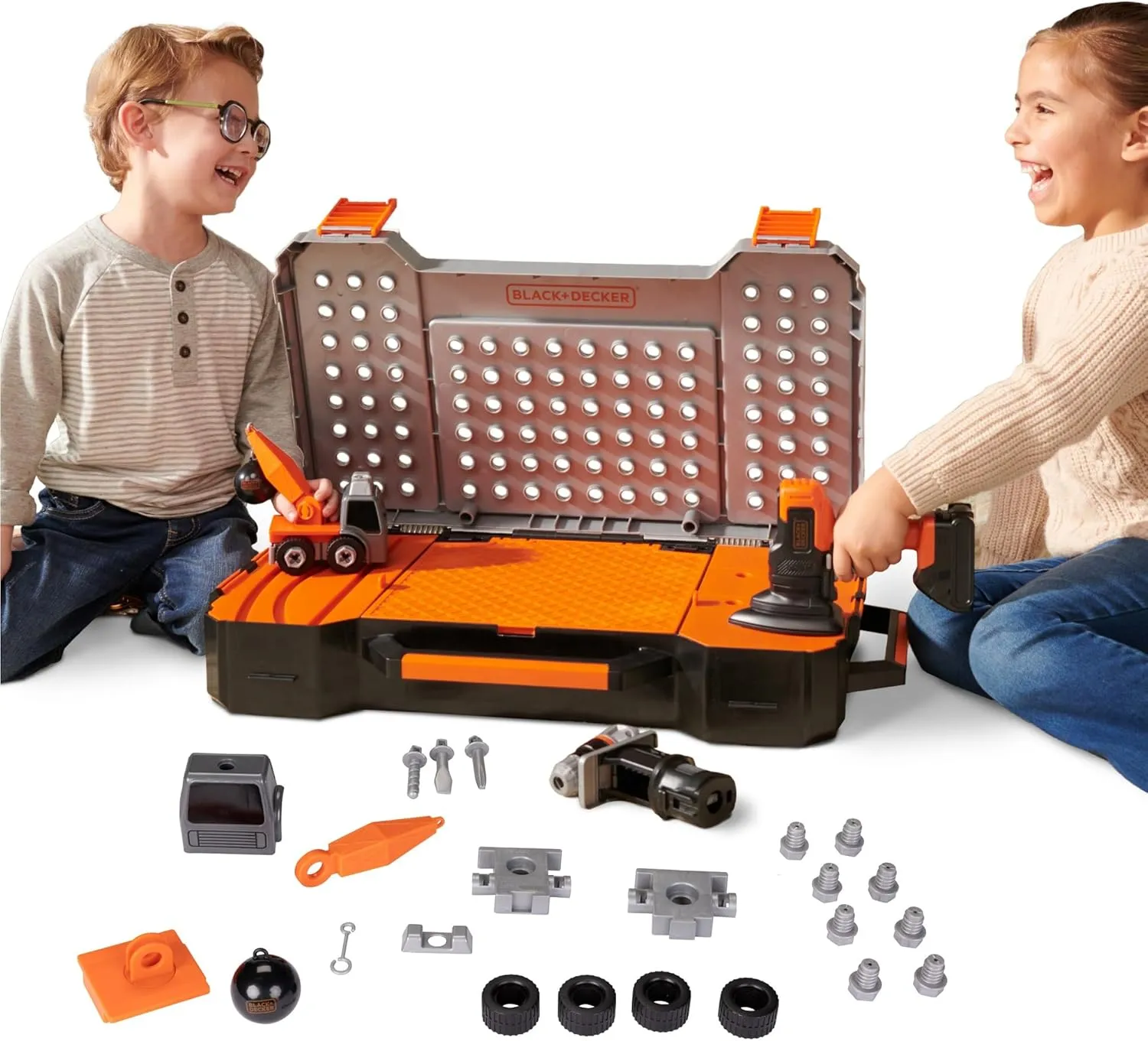 BLACK DECKER Kids Tool Set All-in-One Mega Case Workshop with Electronic Toy Matrix Drill, Jigsaw and Sander Attachments, 25 Tools & Accessories, Play Tools for Toddlers & Kids