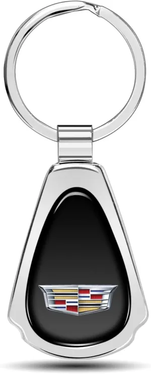 Black Dome Metal Teardrop Logo Key Chain Official Licensed for Cadillac Crest Logo