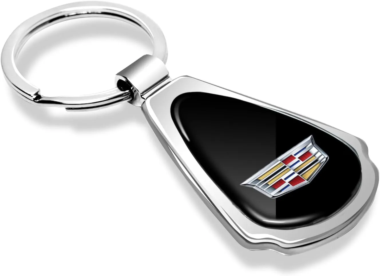 Black Dome Metal Teardrop Logo Key Chain Official Licensed for Cadillac Crest Logo