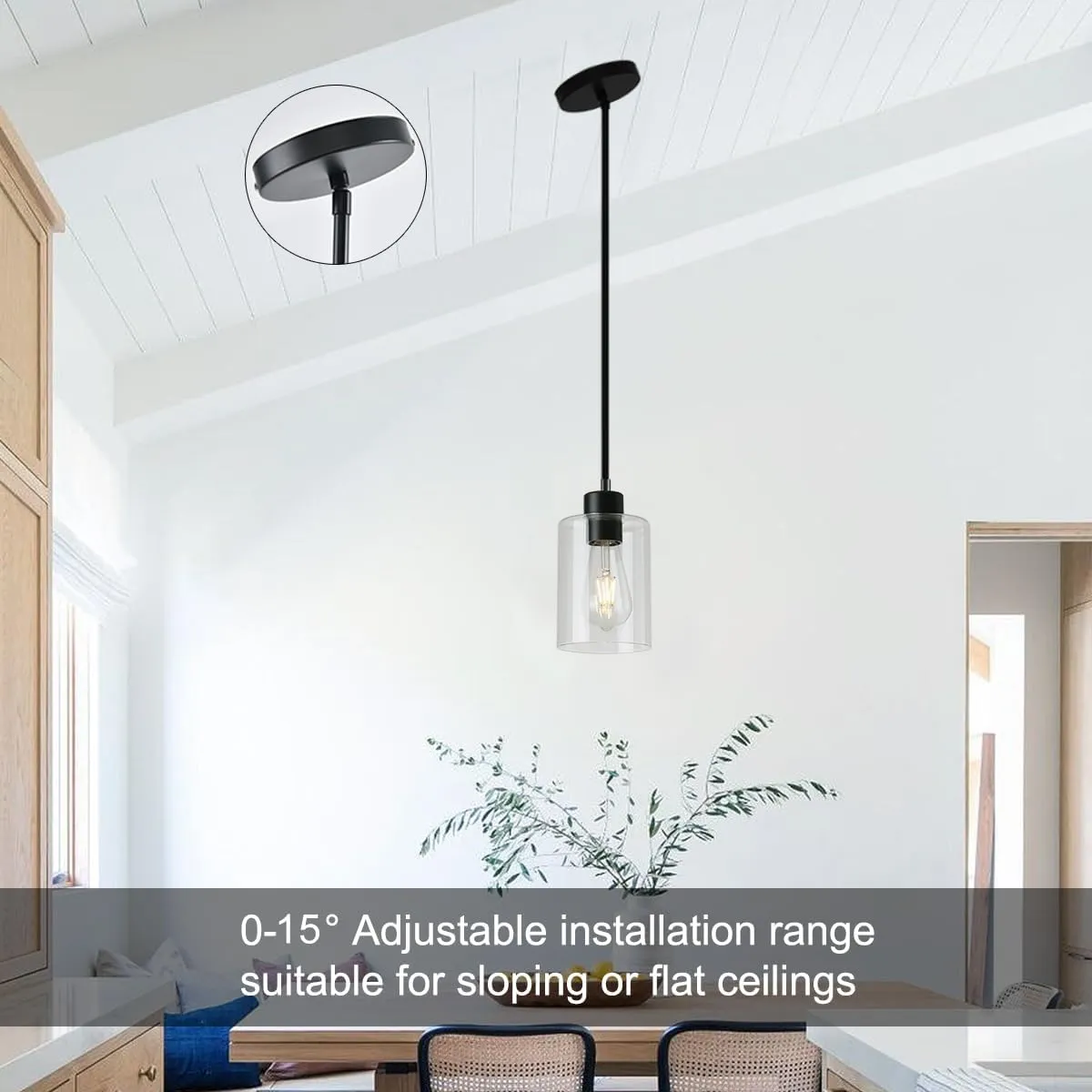 Black Pendant Lights Kitchen Island,Modern Farmhouse Glass Pendant Light,Light Fixture Kitchen Pendant Mini Hanging Light Fixture for Sink (1 Pack Black stem Rod)