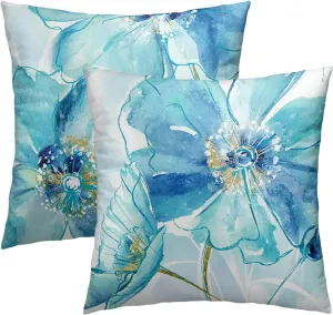 Blue Floral Throw Pillow Covers Light Blue Decorative Watercolor Flowers Farmhouse Pillow Cover 18x18 Inch Set of 2 Spring Summer Cushion Cover Pillowcase for Couch Indoor Bedroom Decor
