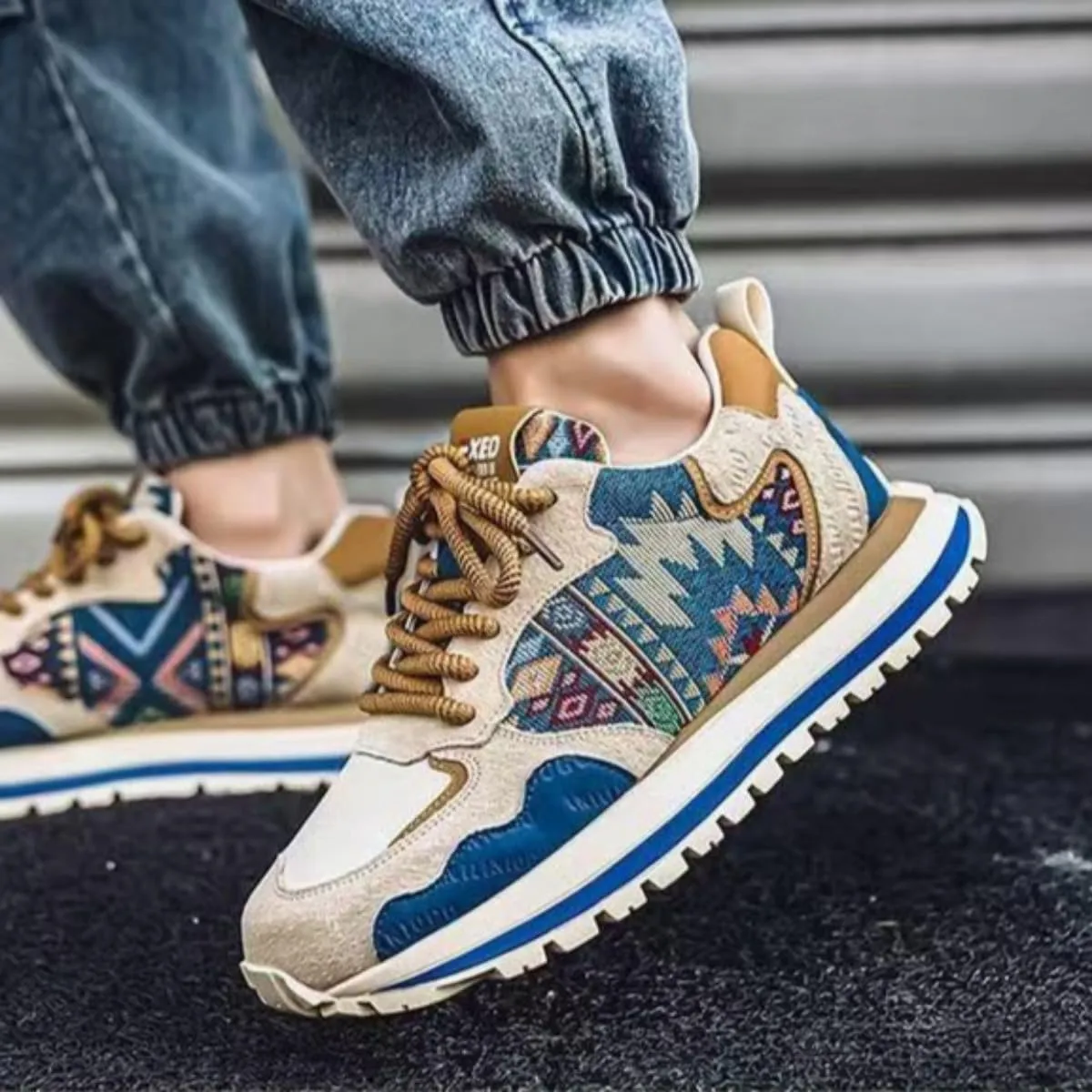 Bohemian Patchwork Sneakers for Women, Low-Top Leather Dad Shoes, Big Sizes for Students & Fashion Lovers