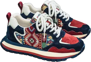 Bohemian Patchwork Sneakers for Women, Low-Top Leather Dad Shoes, Big Sizes for Students & Fashion Lovers
