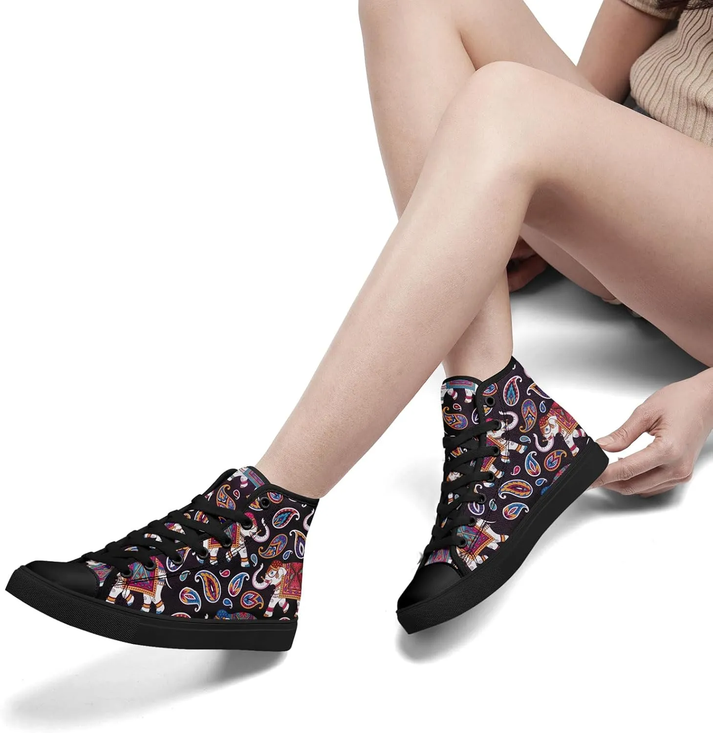 Boho High Top Canvas Shoes for Women Men Lightweight Comfortable Artistic Yoga Style Gift Lace-Up Casual Wear Sneakers