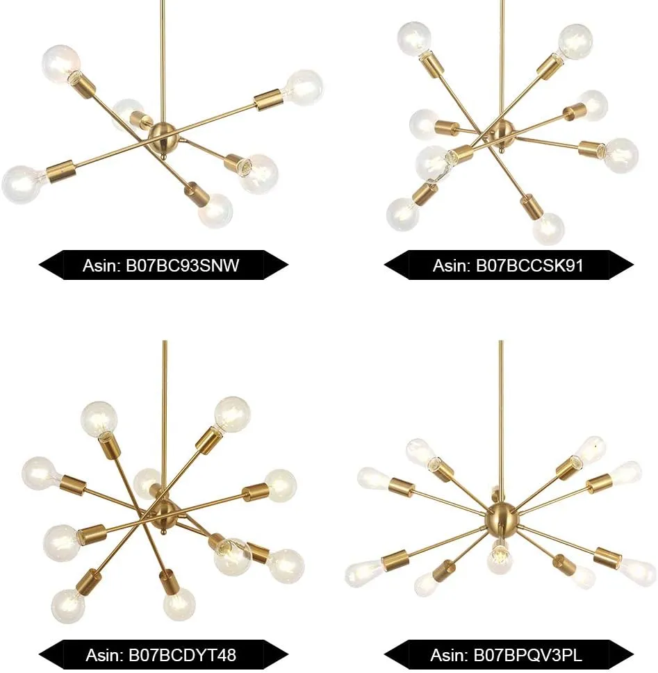 BONLICHT Modern Sputnik Chandelier Lighting 6 Lights Brushed Brass Chandelier Mid Century Pendant Lighting Gold Ceiling Light Fixture for Hallway Bar Kitchen Dining Room