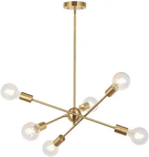 BONLICHT Modern Sputnik Chandelier Lighting 6 Lights Brushed Brass Chandelier Mid Century Pendant Lighting Gold Ceiling Light Fixture for Hallway Bar Kitchen Dining Room