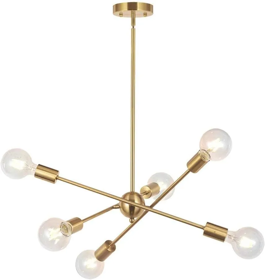 BONLICHT Modern Sputnik Chandelier Lighting 6 Lights Brushed Brass Chandelier Mid Century Pendant Lighting Gold Ceiling Light Fixture for Hallway Bar Kitchen Dining Room
