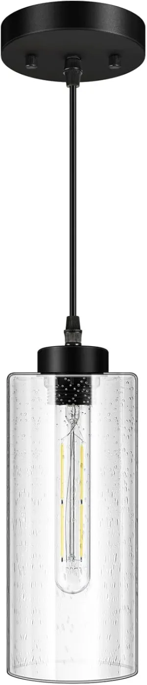 BoostArea Modern Pendant Lights, Industrial Hanging Ceiling Lamp with Seeded Glass Shade, Farmhouse Pendant Lighting for Kitchen Island Living Room Hallway Bedroom Dining Hall Bar（Bulb Included）