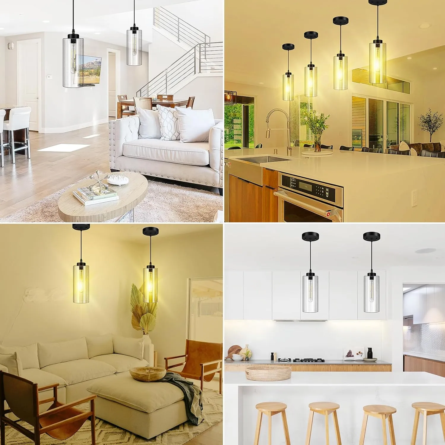BoostArea Modern Pendant Lights, Industrial Hanging Ceiling Lamp with Seeded Glass Shade, Farmhouse Pendant Lighting for Kitchen Island Living Room Hallway Bedroom Dining Hall Bar（Bulb Included）