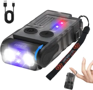 BORUIT V20 Small Flashlight EDC Flashlight with Clip,365nm UV,180°Head Swivels,Super Bright USB C Rechargeable Mini Pocket Keychain Flash Light,110DB Buzzer,with COB Light-13 Mode(Black UV Edition)