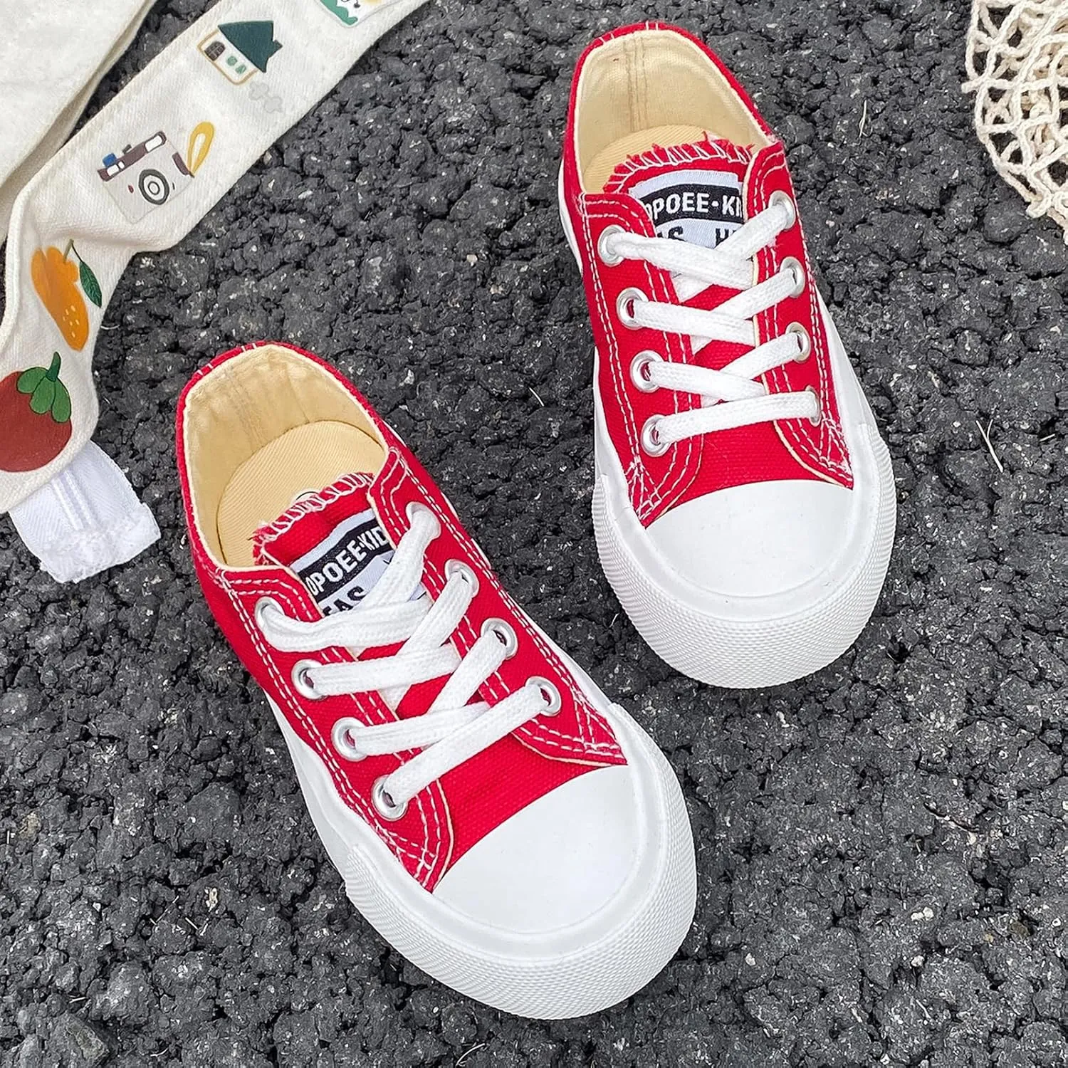 Boys Girls Baby Children's Shoes Low top lace-up Children's Canvas Shoes Back-to-School Season Small White Shoes Children's Sneakers Teens Medium and Large Kids Skateboarding Shoes