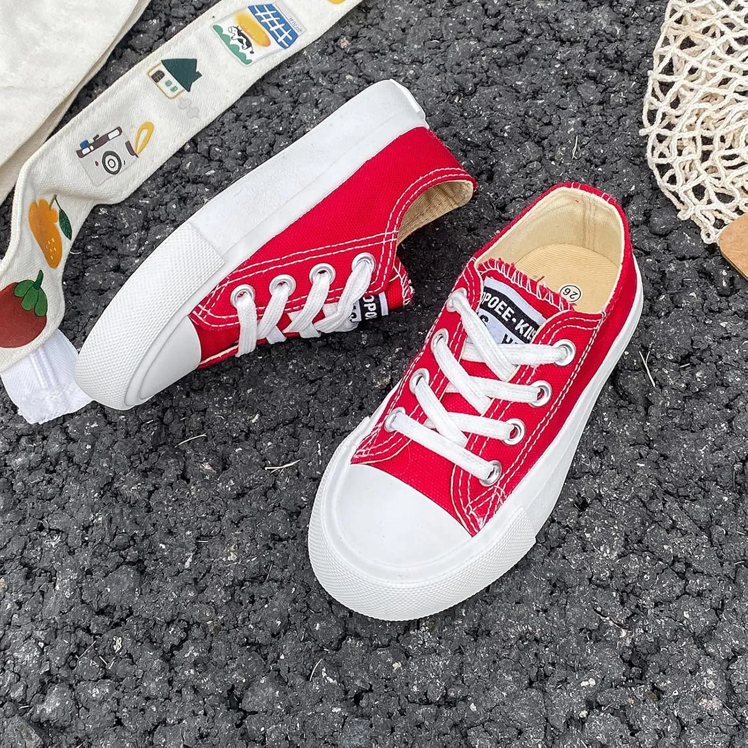 Boys Girls Baby Children's Shoes Low top lace-up Children's Canvas Shoes Back-to-School Season Small White Shoes Children's Sneakers Teens Medium and Large Kids Skateboarding Shoes
