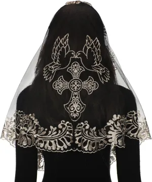 Bozidol Church Triangular Head covering - Cross Chalice Embroidered Vintage Church Veil for Women
