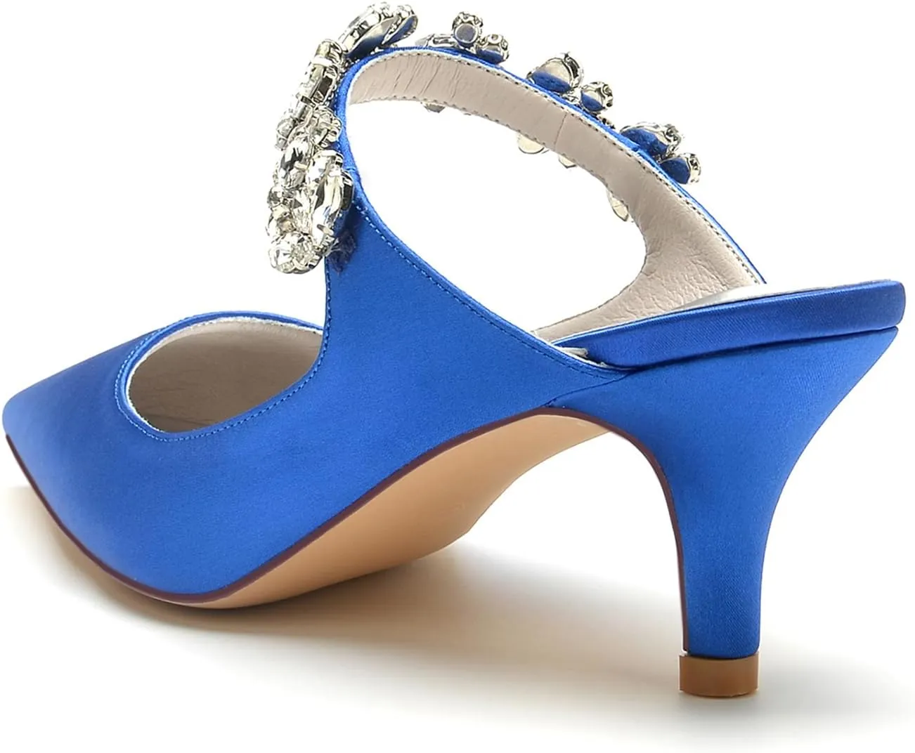 Bridal Dress Heeled Sandals Wedding Shoes Slip on Slingback Women's Pointed Satin Rhinestone Prom Party Dress Pumps