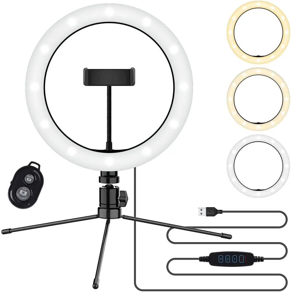 Bright Selfie Ring Tri-Color Light Compatible with Your Alcatel OneTouch PIXI 7 10 Inch with Remote for Live Stream/Makeup/YouTube/TikTok/Video/Filming (Dimmable/Adjustable)