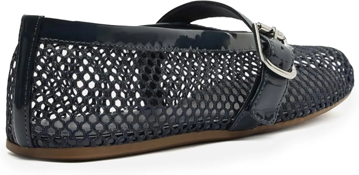 Buckle Strap Mesh Ballet Flats for Womens, Mary Jane Round Toe Slip On Dress Ballerinas Soft Shoes