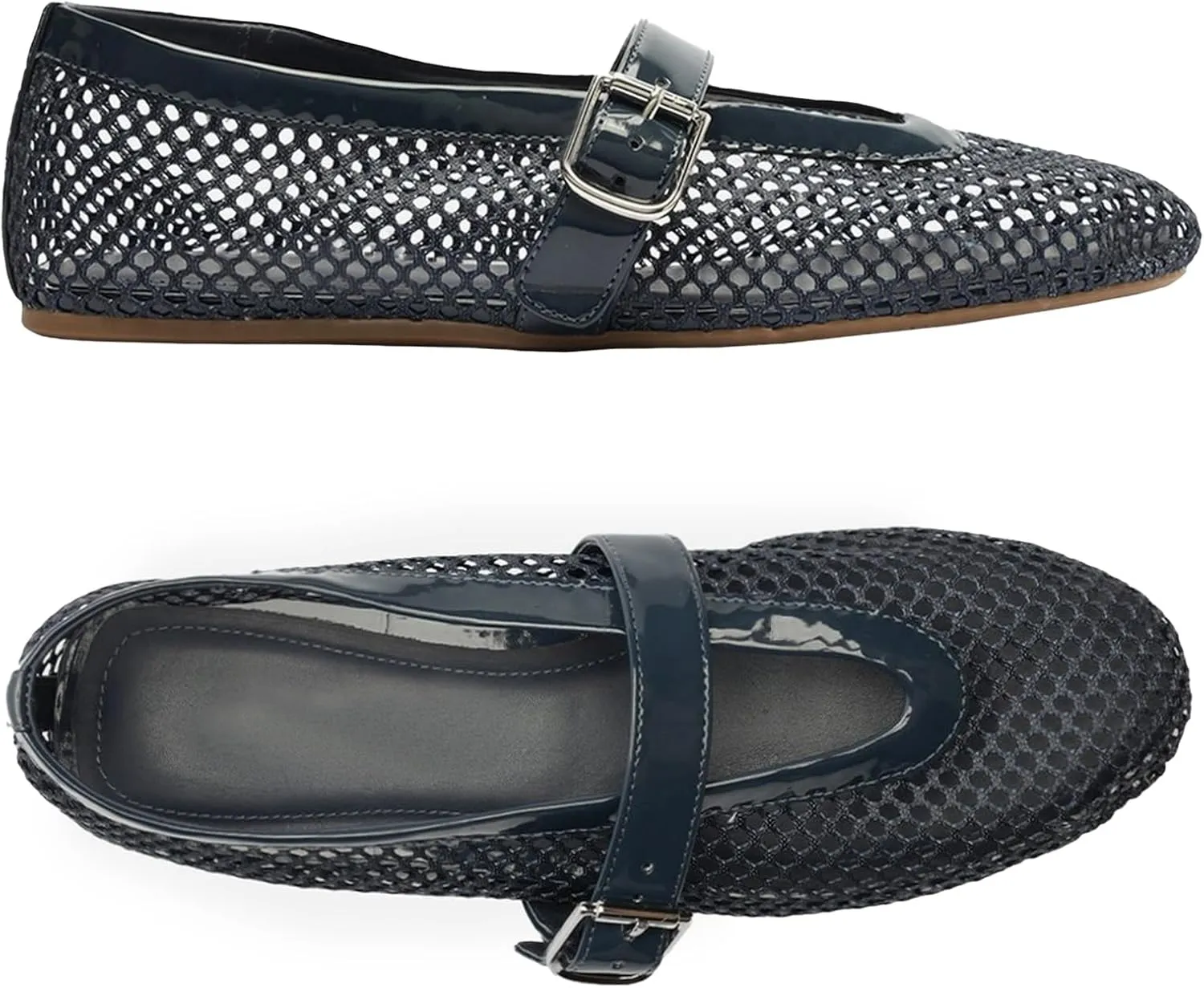 Buckle Strap Mesh Ballet Flats for Womens, Mary Jane Round Toe Slip On Dress Ballerinas Soft Shoes