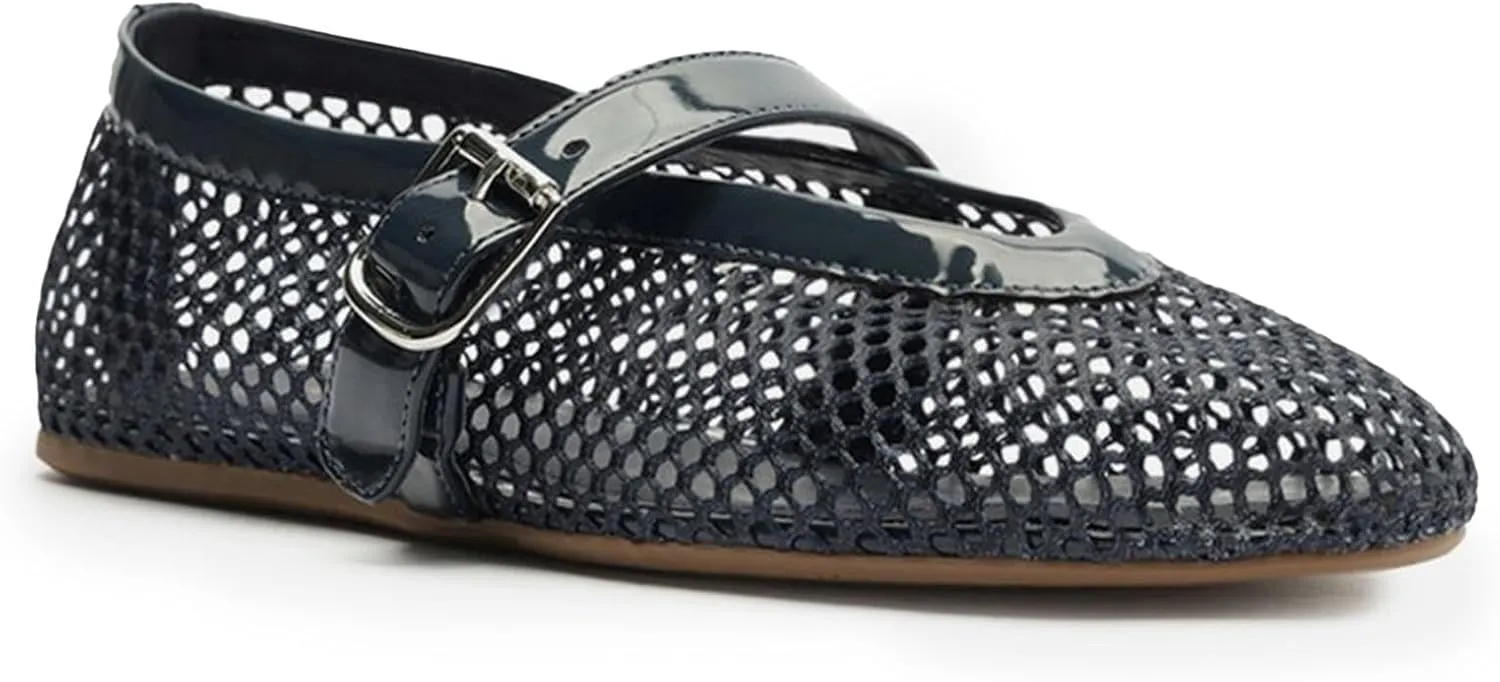 Buckle Strap Mesh Ballet Flats for Womens, Mary Jane Round Toe Slip On Dress Ballerinas Soft Shoes