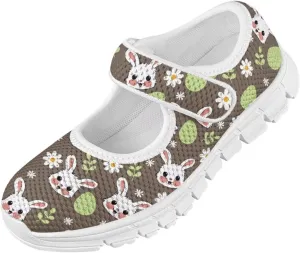 Bunny Print Girls Mary Jane Shoes Toddler Dress Shoes for Holiday Party Flats Low Top Non Slip Kids Mesh Shoes
