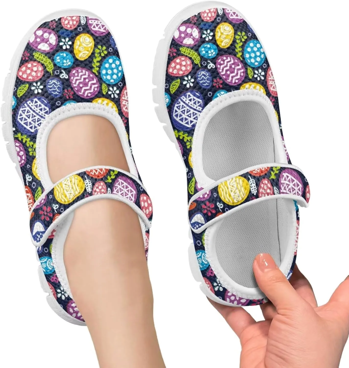 Bunny Print Girls Mary Jane Shoes Toddler Dress Shoes for Holiday Party Flats Low Top Non Slip Kids Mesh Shoes