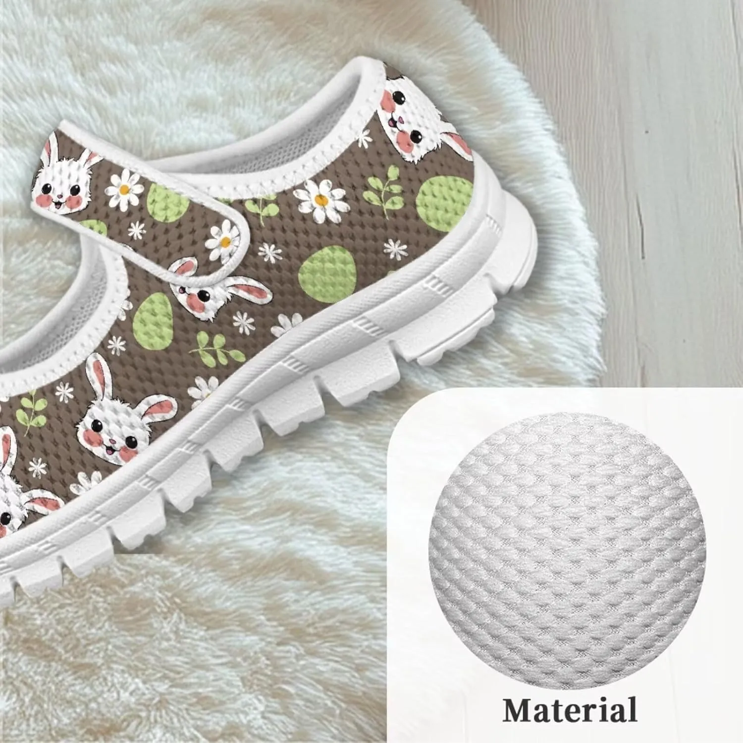 Bunny Print Girls Mary Jane Shoes Toddler Dress Shoes for Holiday Party Flats Low Top Non Slip Kids Mesh Shoes