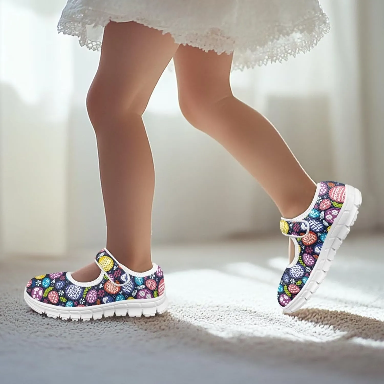 Bunny Print Girls Mary Jane Shoes Toddler Dress Shoes for Holiday Party Flats Low Top Non Slip Kids Mesh Shoes