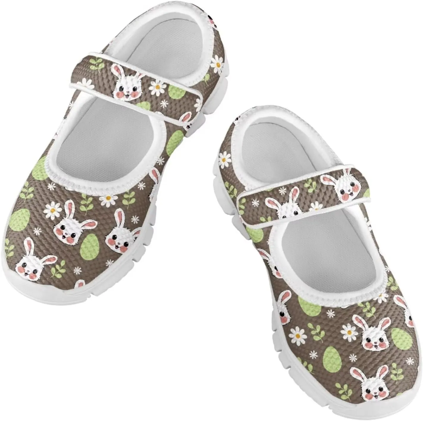 Bunny Print Girls Mary Jane Shoes Toddler Dress Shoes for Holiday Party Flats Low Top Non Slip Kids Mesh Shoes