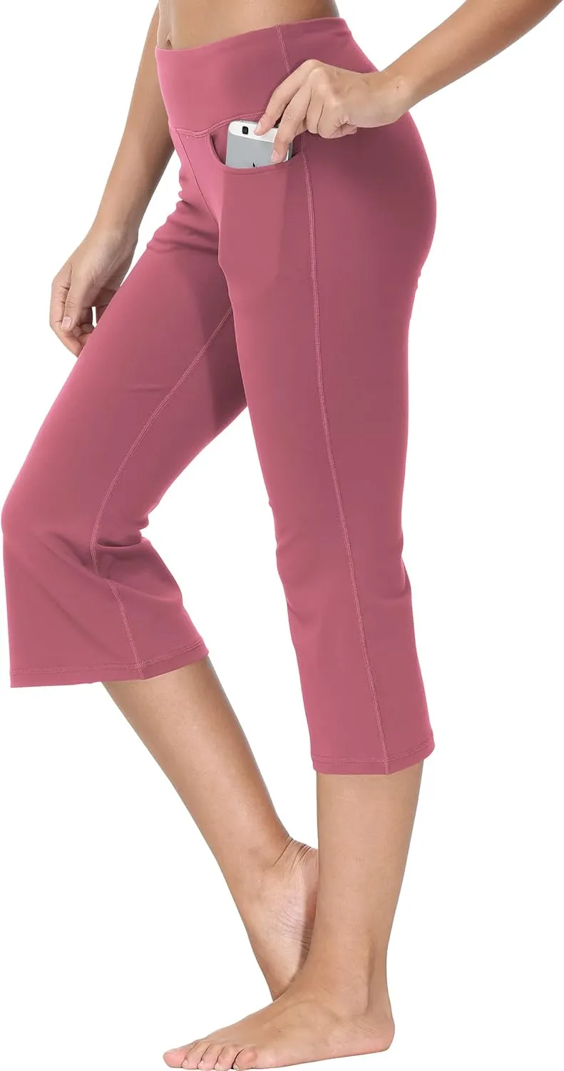 Cakulo Womens Capri Yoga Flare Pants Workout Athletic Active Summer Bootcut Capris Leggings Pockets