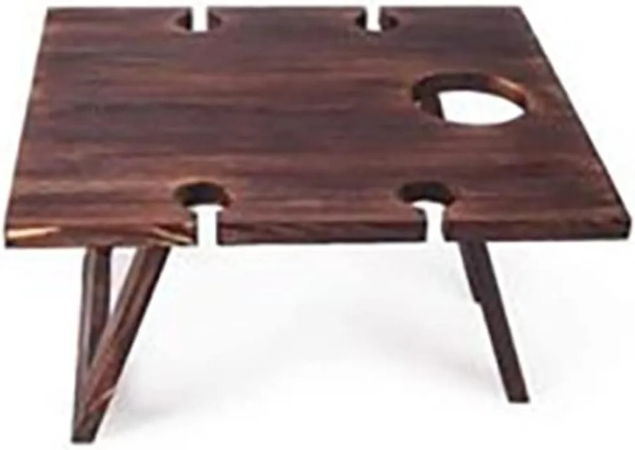 Camp Table Outdoor Picnic Camping Portable Wooden Table Folding Barbecue Table with Glass Wine Rack Camping DeskTravel Foldable Fruit Table (Color :