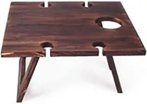 Camp Table Outdoor Picnic Camping Portable Wooden Table Folding Barbecue Table with Glass Wine Rack Camping DeskTravel Foldable Fruit Table (Color :