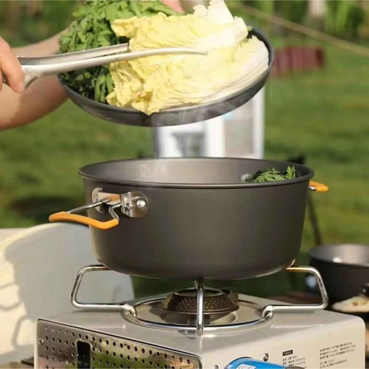 Camping Cookware, Outdoor Camping Portable Camping Cooker Tableware Picnic Pot Picnic Cooking Pot Portable Stove