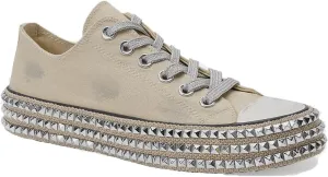 Canvas Sneakers Studded Rhinestone Side Shoes Lace Up Fashion Shoes Casual Platform Ankle Boots for Women Girls