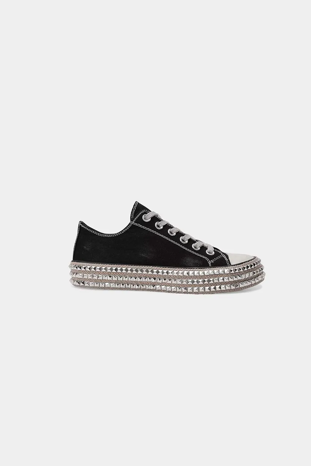 Canvas Sneakers Studded Rhinestone Side Shoes Lace Up Fashion Shoes Casual Platform Ankle Boots for Women Girls