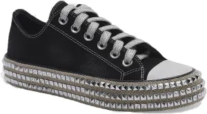 Canvas Sneakers Studded Rhinestone Side Shoes Lace Up Fashion Shoes Casual Platform Ankle Boots for Women Girls