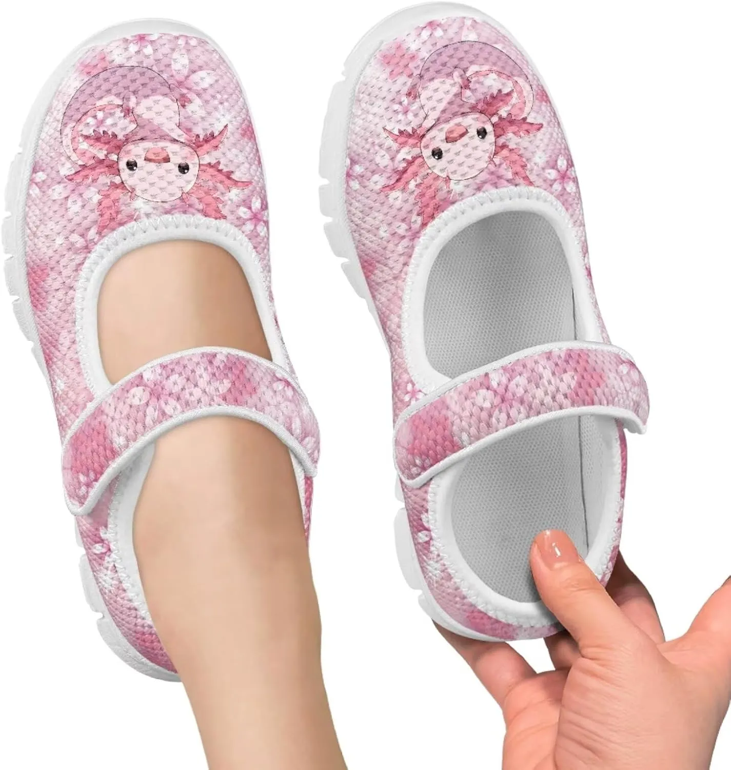 Cartoon Pink Print Girls Sneakers Mary Jane Shoes Dress Shoes for Toddler Lightweight Flat Shoes Anti-Slip School Uniform Shoes for Party,Travel