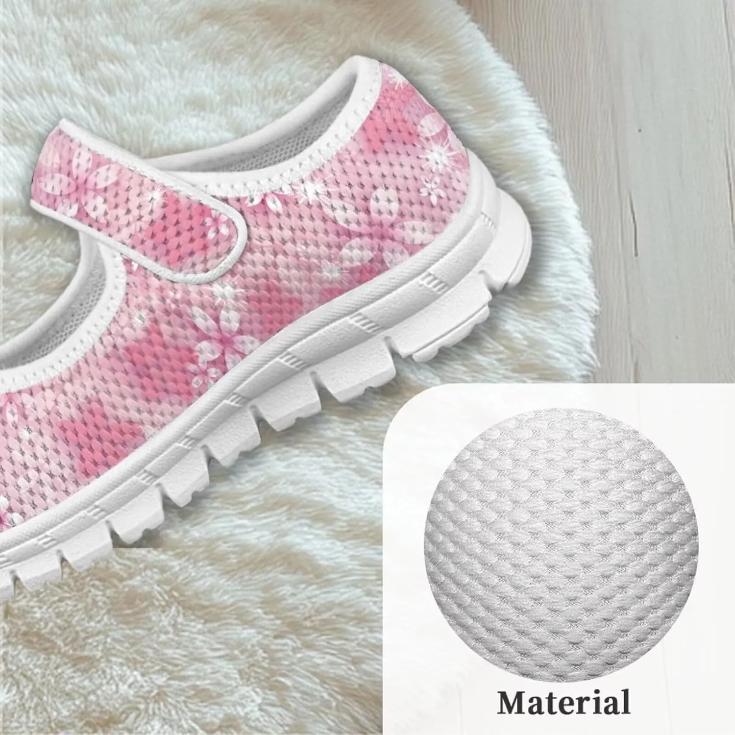 Cartoon Pink Print Girls Sneakers Mary Jane Shoes Dress Shoes for Toddler Lightweight Flat Shoes Anti-Slip School Uniform Shoes for Party,Travel