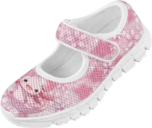 Cartoon Pink Print Girls Sneakers Mary Jane Shoes Dress Shoes for Toddler Lightweight Flat Shoes Anti-Slip School Uniform Shoes for Party,Travel