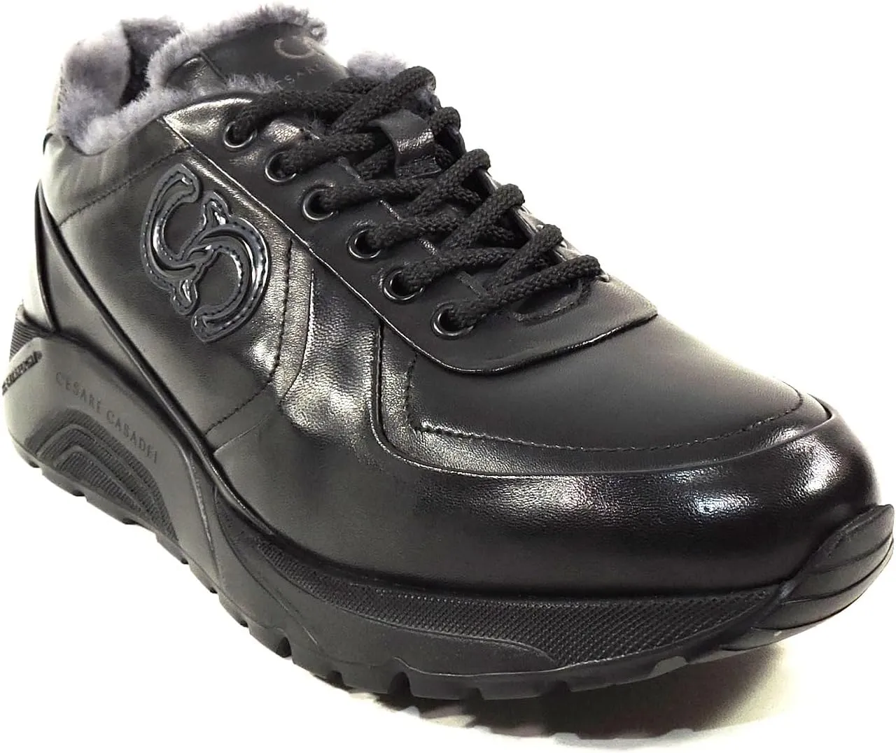 Casadei Men's Black Soft Leather Lamb Fur Winter Fashion Sneakers