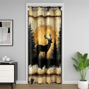 Castle Fairy Wild Deer Doorway Curtain Privacy,Watercolor Pine Trees Wild Animal Door Curtain for Kids Teens Adults,Vintage Wooden Stripes Jungle Cabin Door Drape for Clost Door,1 Panel 52" W X 84" L