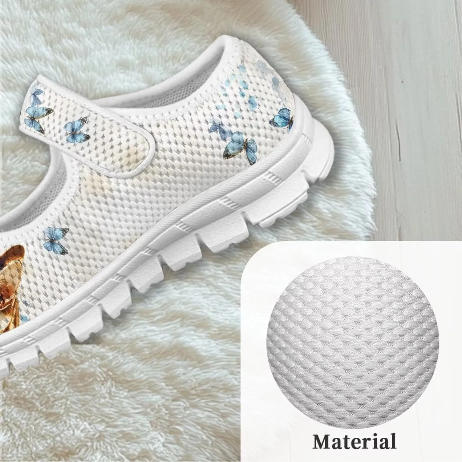 Cat Print Girls Mary Janes Shoes Breathable School Shoes Non Slip School Running Dress Shoes with Magic Sticker Strap