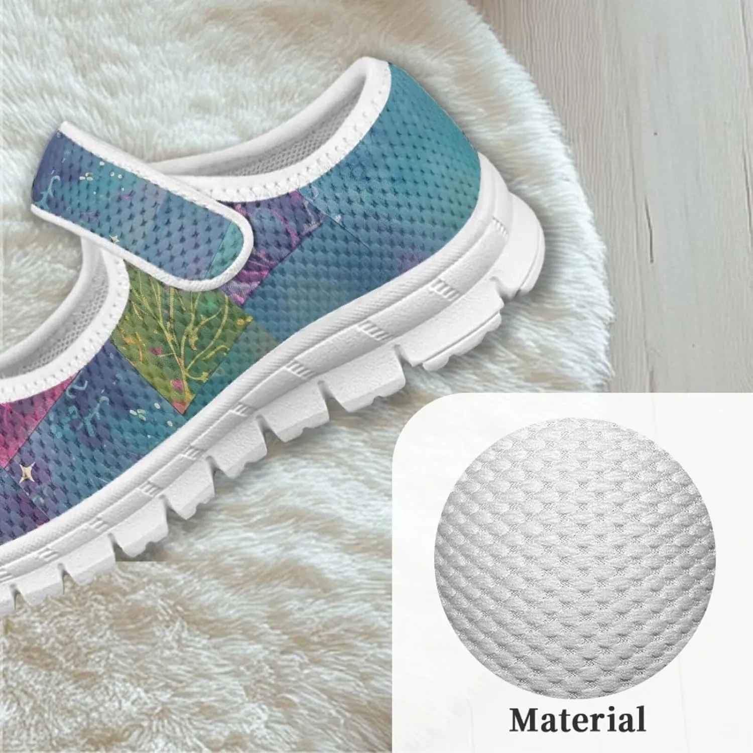 Cat Print Girls Mary Janes Shoes Breathable School Shoes Non Slip School Running Dress Shoes with Magic Sticker Strap