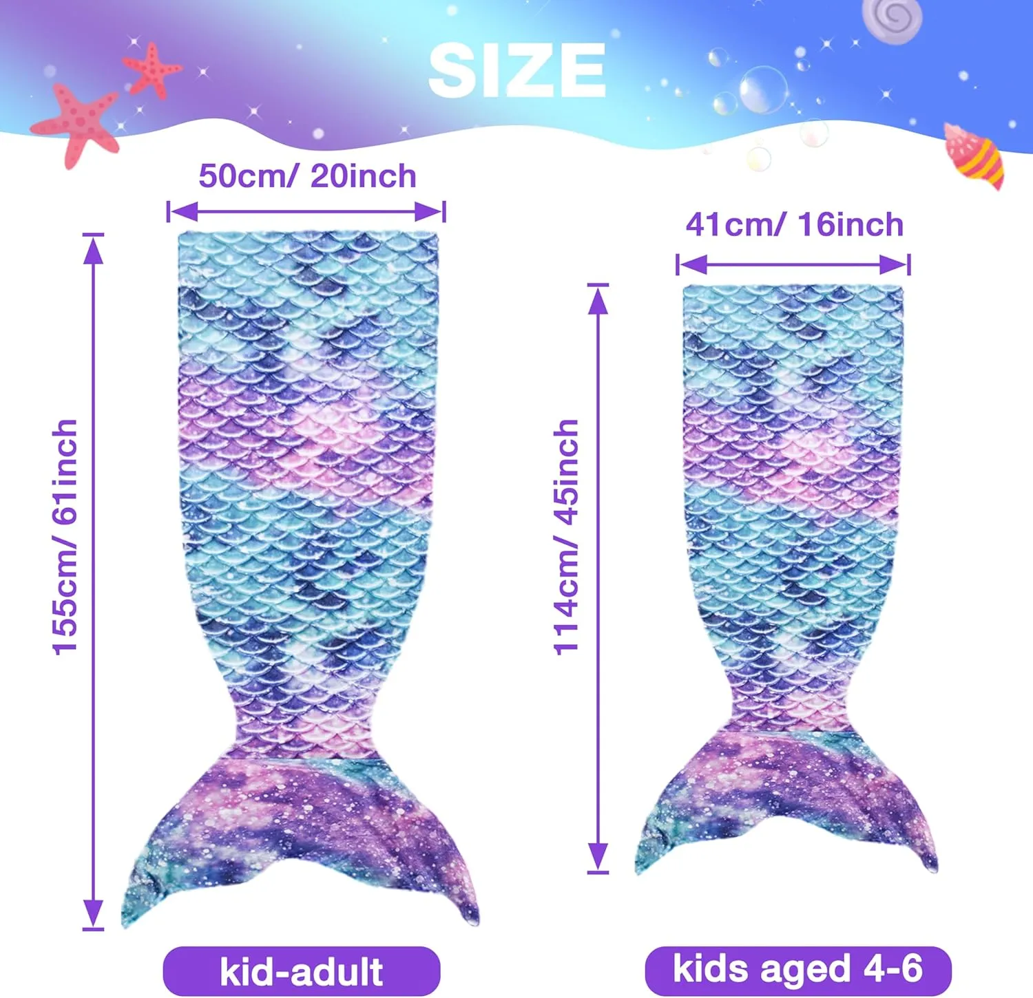 Catalonia Kids Mermaid Tail Blanket, Super Soft Plush Flannel Sleeping Snuggle Blanket for Girls, Galaxy, Fish Scale Pattern, Gift Idea