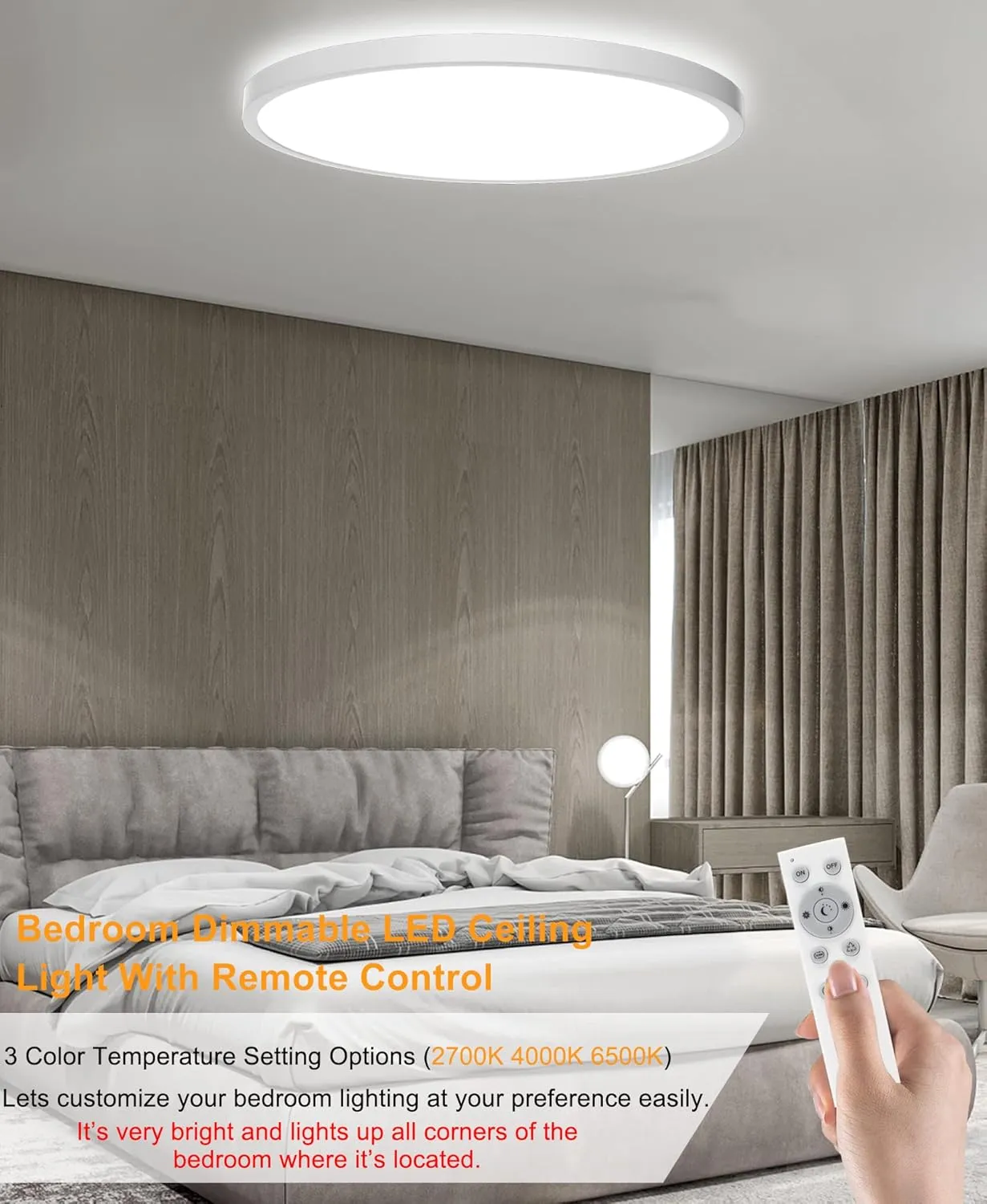 Ceiling Light LED Dimmable Flush Mount RGB Panel Smart Alexa Google Home WiFi with Remote Control for Living Room Bedroom Dinning Kitchen Hallway Bathroom Round 12Inch 24W White